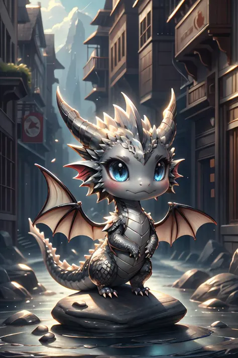 ral-smoldragons, a small silver dragon sitting on a stone surface ,<lora:ral-smoldragons:0.8>,best quality,masterpiece,