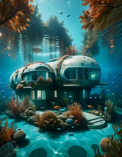 underwater metal sci-fi 60s style house with oval forms ral-undrwtscn