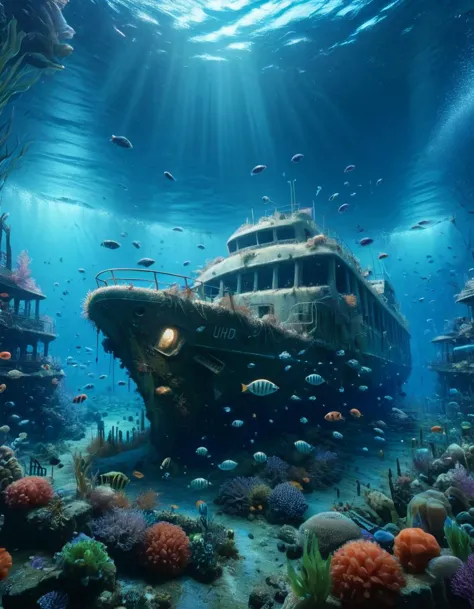 underwater city, 8k, uhd, best quality, trending on arstation, masterpiece ral-undrwtscn