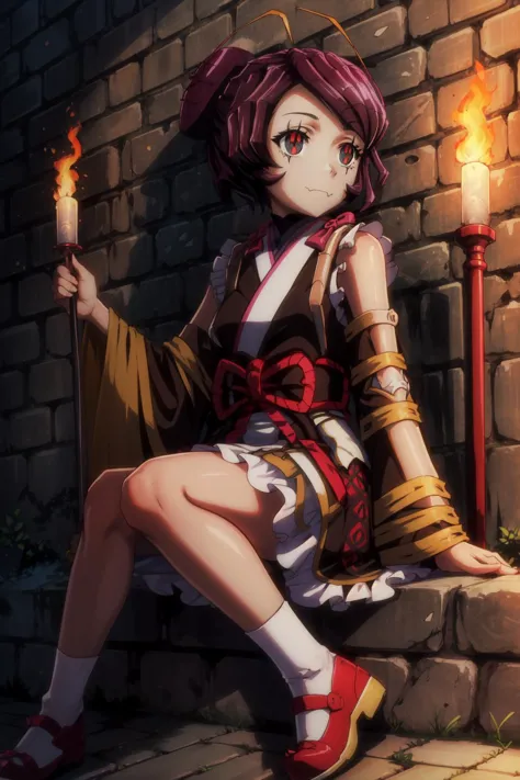 (masterpiece, best quality),  intricate details,
1girl,    <lora:entoma-overlord-14:0.8> entoma vasilissa zeta, 
underground, cobblestone floor, stone walls, sitting, torches on walls,