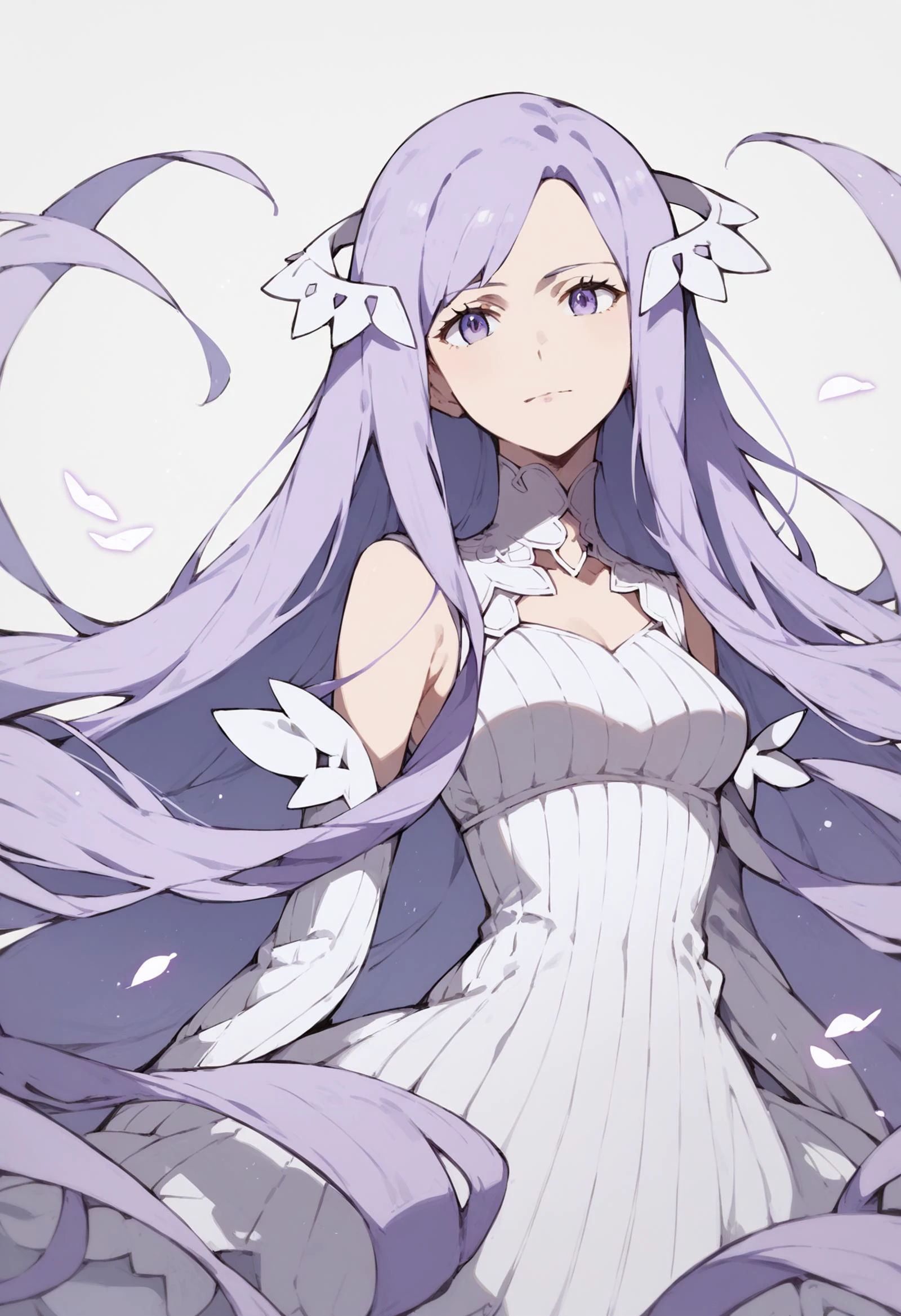 score_9, score_8_up, score_7_up,pokemon pokemon_(anime),solo,1girl,  quinella, absurdly long hair, purple eyes, long hair, parted bangs, purple hair, very long hair, hair ornament,dress, purple dress, ribbed dress, detached sleeves, sleeveless,, uncensored,