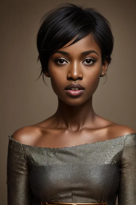 a photo of a seductive (african black:1.2) woman with loose styled (short black hair:1.2), (she is wearing expensive gala dress:1.2), full body shot, (textured skin, skin pores:1.1), flawless face, (light freckles:0.9), ((photorealistic):1.1), (raw, 8k:1.3)
