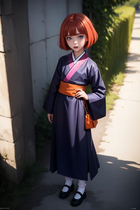 a close up of a person in a costume standing on a sidewalk