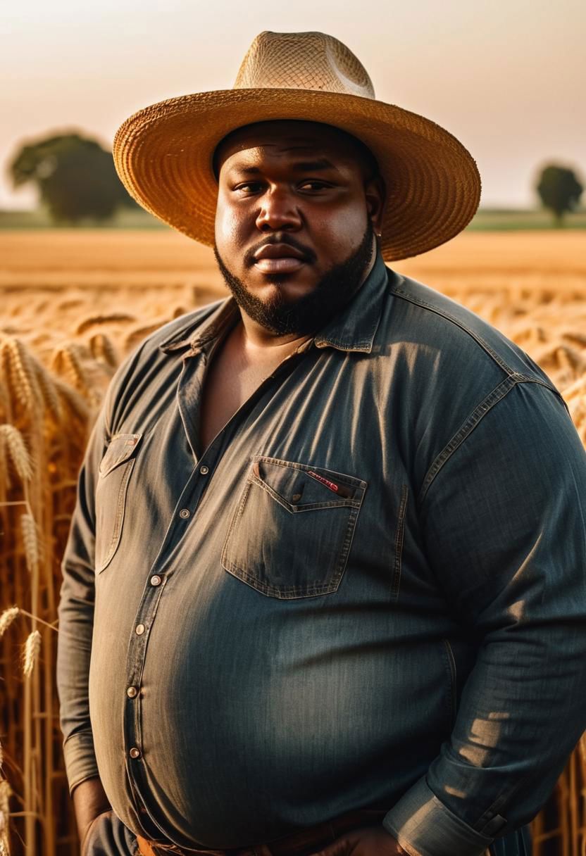 A close up of a man in a hat standing in a field of wheat - SeaArt AI