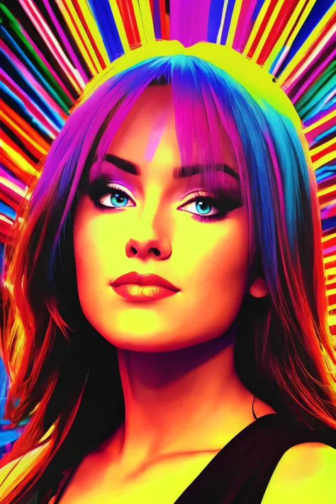 Anjelika Fotson standing close up, young, makeup, funny,
beautiful face, masterpiece, highres,
Duster,
Bamboo forest and light filtering through, 
[(colorful explosion psychedelic paint colors:1.21)::0.2],
[cartoon, vector art, anime :realistic, real life, hyper realistic:0.3],
 <lora:anjelika_fotson:0.75>