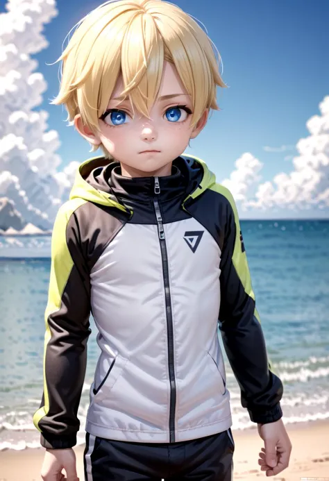 a close up of a person wearing a jacket on a beach