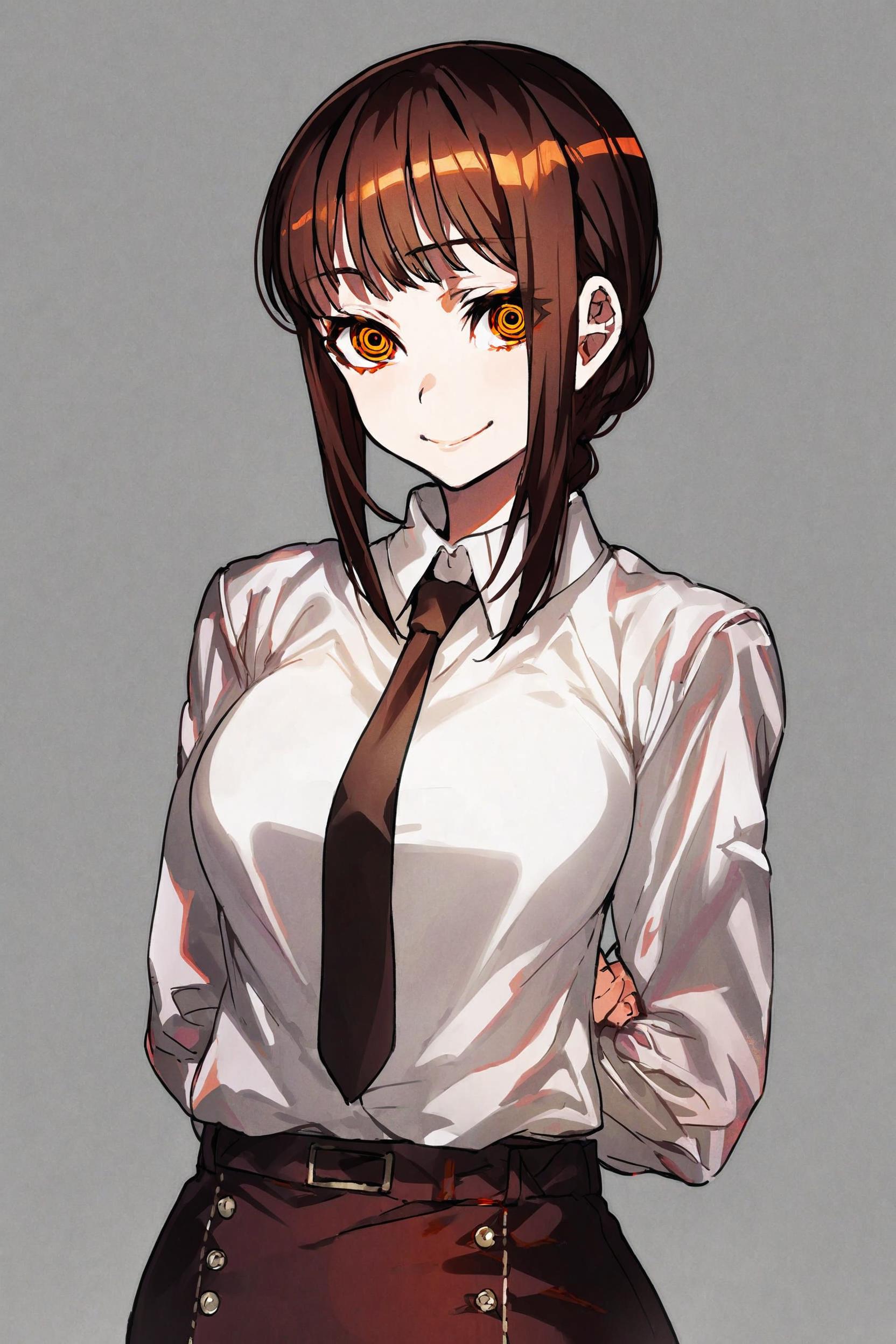 Anime image of a woman in a white shirt and black tie - SeaArt AI