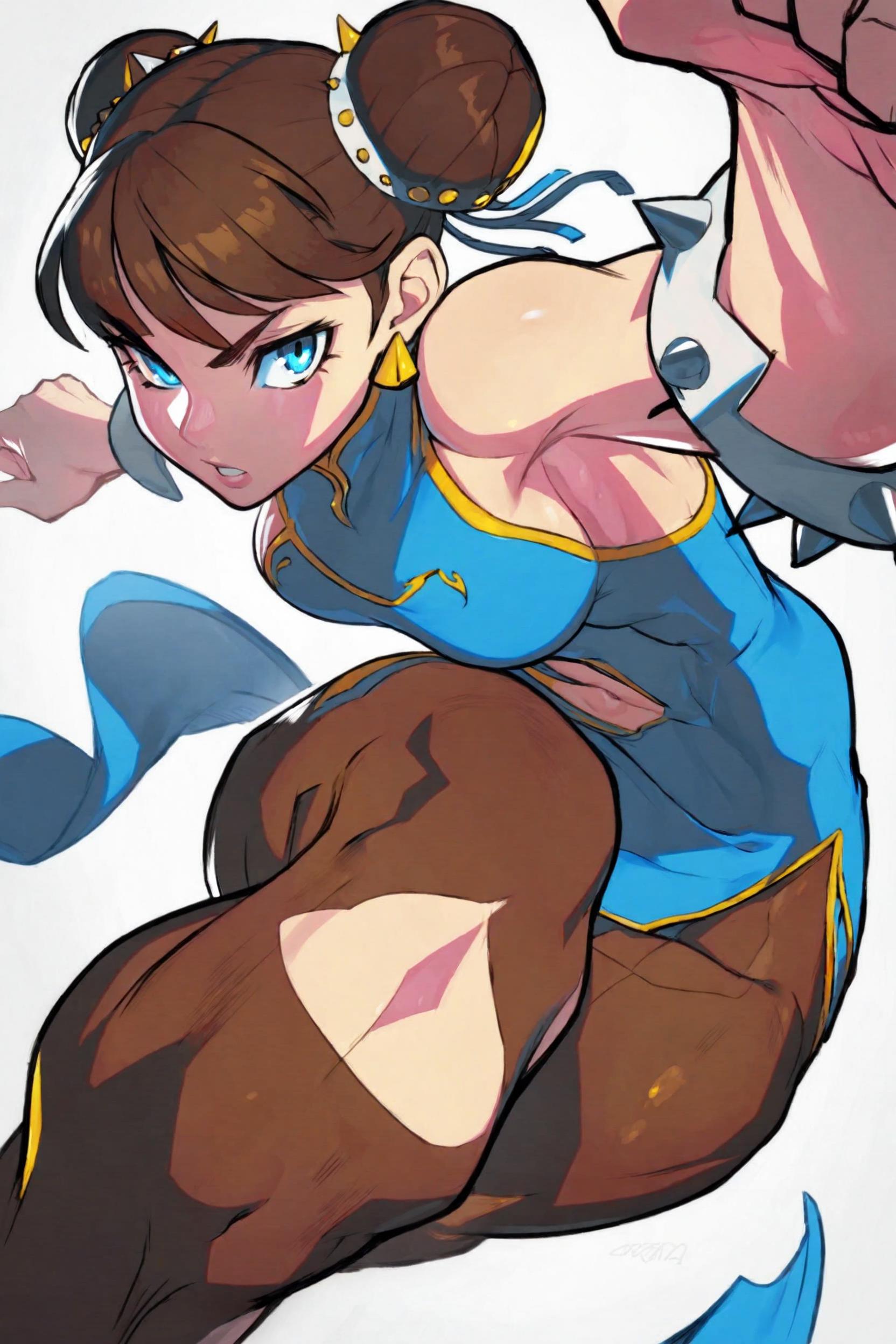 Naked character chun li from street fighter without clothes, back side  showing h - SeaArt AI