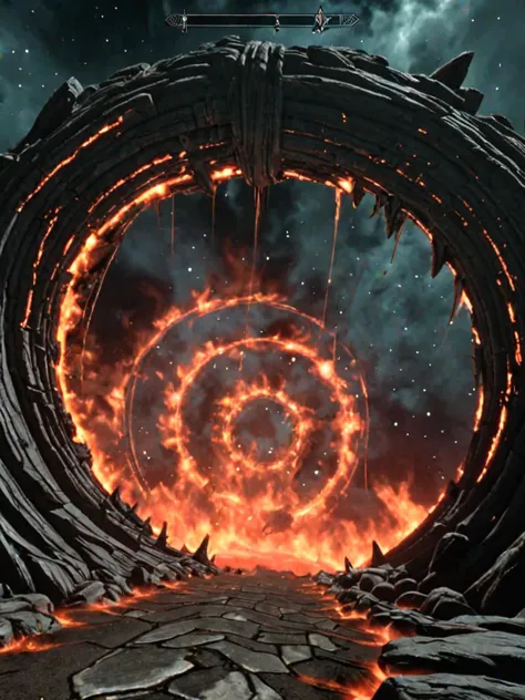 a large spiral shaped structure with a fire inside of it