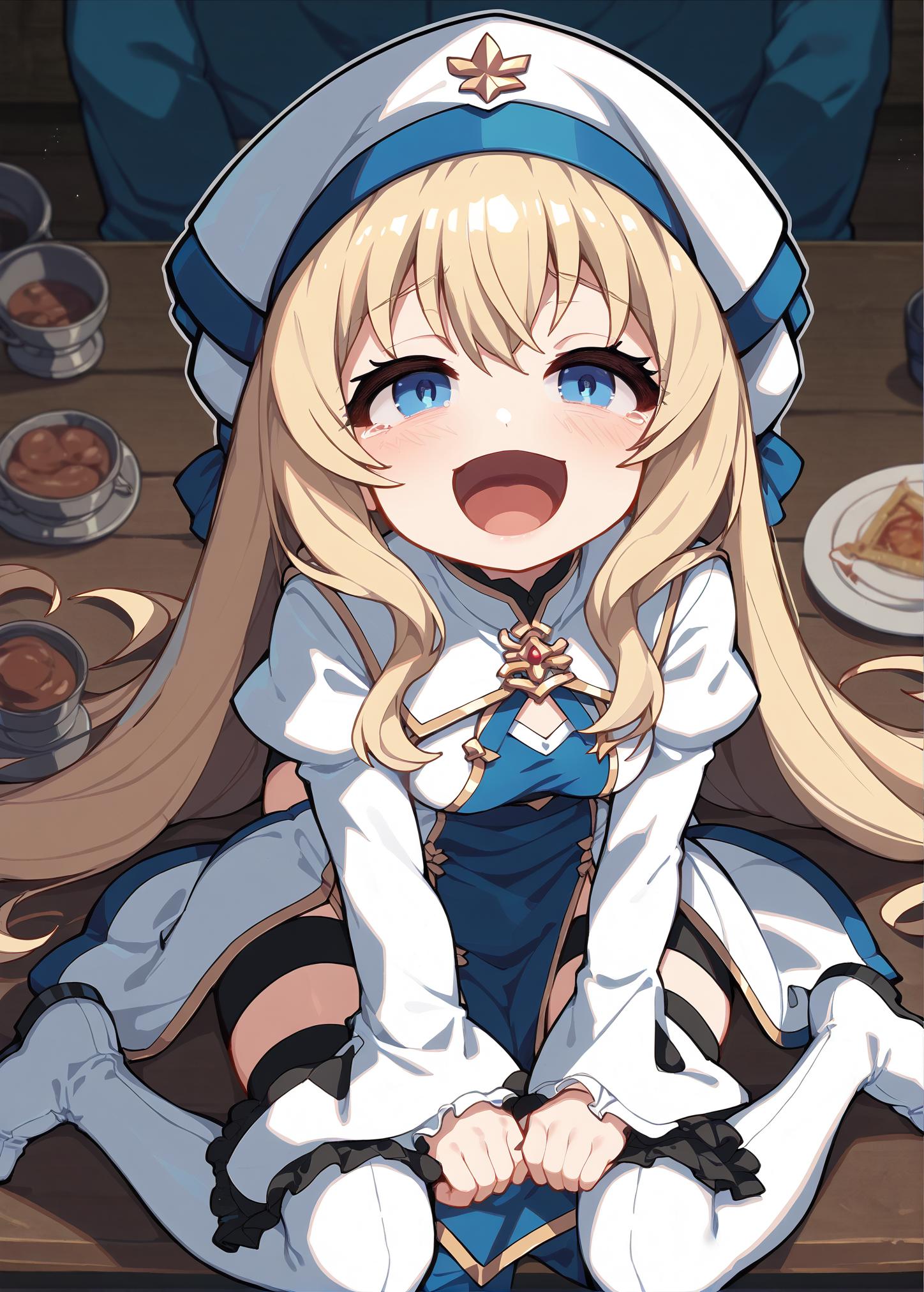 Anime girl sitting on the floor with a plate of food SeaArt AI