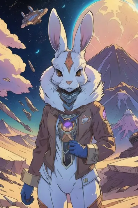 art by Moebius, art by Carne Griffiths,  art by league of legends
(high definition furry, anthropomorphic rabbit:1.2), pilot rab...