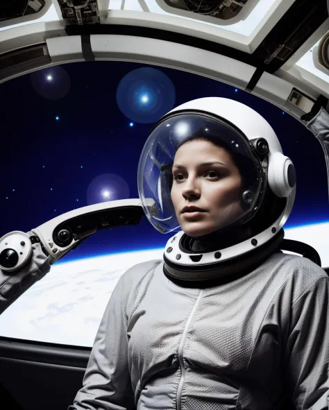 1girl, photo of a woman in spacesuit, space helmet, inside spaceship, scifi:1.2