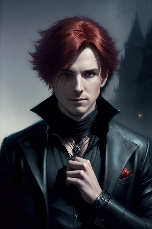 A close up of a person in a leather jacket with a red hair - SeaArt AI