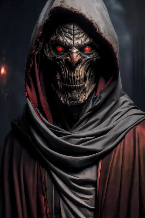 (masterpiece:1.2), absurdres, A photorealtic shot od Mumm-Ra,solo, decaying mummy,a malevolent and ancient sorcerer, , withered, shrouded in rotting bandages, emaciated body. grotesque, skin is a sickly grey, covered in tattered rotting bandages, is body i...