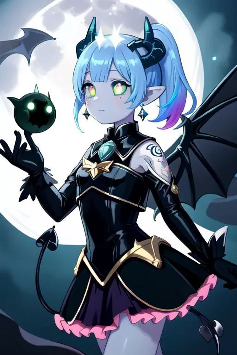 CorruptA, CorruptA, Rnatin, professional image of a cute woman, (frilly elegant glossy dark holographic dress, moon brooch, moon earrings, moon accessories:1.2),
(dragon horns, dragon tail:1.1), (short hair, side ponytail, hair above cheeks, light blue hair with light pink hairtips, gradient hair, multicolored hair:1.2), red eyes, (small breasts, cute face, innocent, shy, pointy ears:1.1), (sparkles, sparkling clothes, sparkles near eyes:1.1),
(intricate aquatic background, underwater, ocean, small fishes, surrounded by exotic fish), 
(pubic tattoo, symbol-shaped pupils, corruption, mind control:1.3),
(blue skin, black sclera, colored sclera, colored skin, yellow eyes, demon wings, demon horns, slit pupils:1.2),
(glowing, glowing eyes, green eyes:1.4),
(absurdres, incredibly absurdres, huge filesize, extremely detailed, High quality texture, physically-based rendering, Ray tracing, octane render, sharp focus, (8k), (4k), (Masterpiece), (Best Quality), extremely detailed, intricate, hyper detailed, illustration, soft lighting, high resolution, sharp detail,)