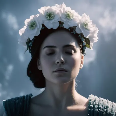 a woman with a flower crown on her head in a scene from the film snow queen