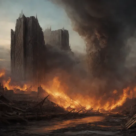 a scene from the game of thrones shows a huge fire in the middle of a city