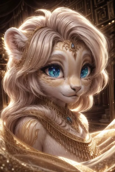 Um pequeno e fofo leão branco gera um adorável animal celestial não humano no estilo celestial e de fantasia. o animal deveria ser o animal mais lindo já criado. Considere detalhes como soft, penas, seda, Cetim, brilhar and brilhar. Inclua detalhes sutis de iridescência fantasmagórica. emphasize small fancy details and ornamentado jewelry. Câmera: Use uma composição interessante e dinâmica. aumentar o interesse visual. Iluminação: use ambient Iluminação that enhances the atmosphere of the fantasy. incluem cores brilhantes e sombras profundas. contrata, olhos detalhados, contrata olhos detalhados, contrata small details, detalhes elaborados, ornamentado, 8K, brilhar, Unidade, motor cgi irreal oficial, Alta resolução, (((obra de arte))), alta qualidade, Alta resolução, Aprimoramento de detalhes, (brilhante e de olhos claros),