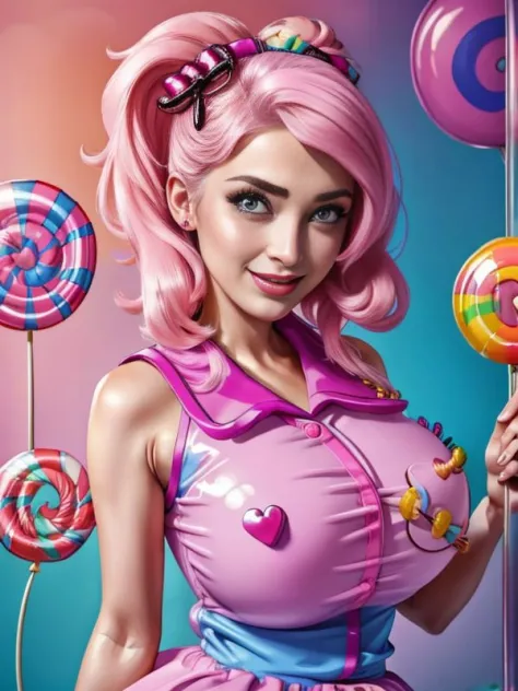 ((sfw)), Professional upper body Modelshoot Style 8k portrait of [highlighted:brunette:0.1] Conservative Biology and Chemistry Professor, [Belle Delphine|Natalia Dyer], lab coat, satin blouse, (gigantic breasts:1.0), (covered in slime:0.0), (rainbow lollipops, whimsical theme, bimbo giggle virus:1.3), (lust corruption:1.3),  University Science Lab,  lab equipment along the colorful walls, shiny surfaces in the room, soft pink hue, (looking at viewer)