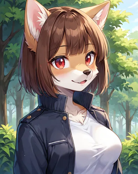 a close up of a woman with a cat ears and a jacket