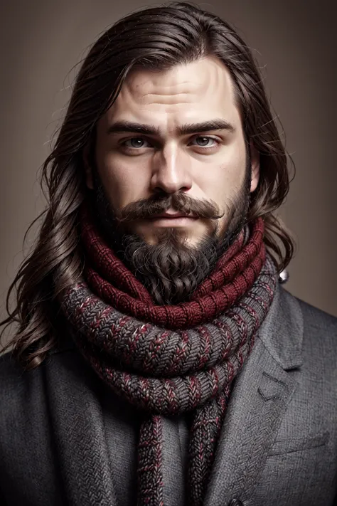 arafed man with long hair and a beard wearing a scarf