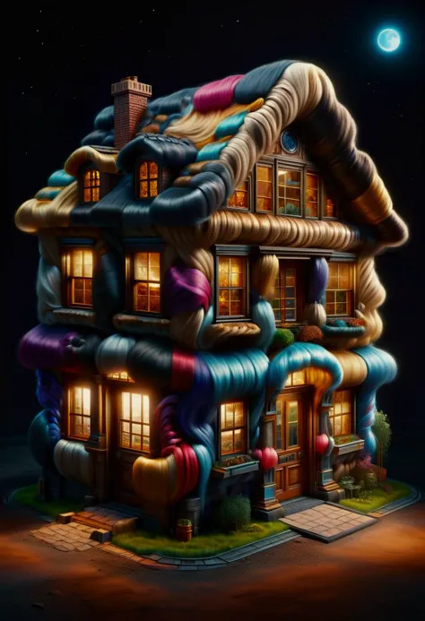 a painting of a house with a roof covered in icing