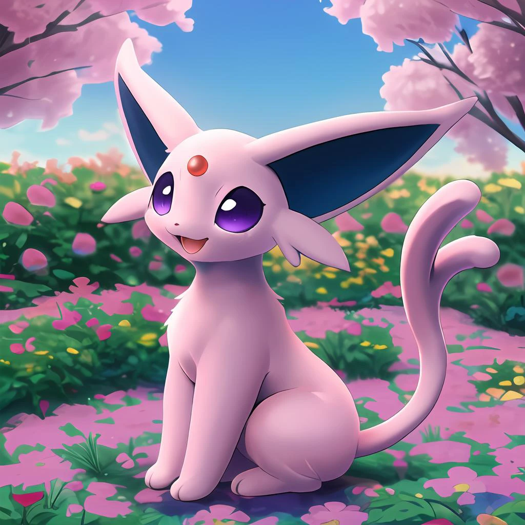 (Obra maestra, mejor calidad),intrigatoe decolas,(bebé_Espeon:0.9),gato,pokemon,pokemon rosa,ojos morados,cola,mantiene,animal,no humanos,solo,Obra maestra,en primavera,jardín,(pelaje del cuerpo:1.3),(esponjoso:1.3),alta resolución,vistoso,feliz,luz disponible,película de disney,