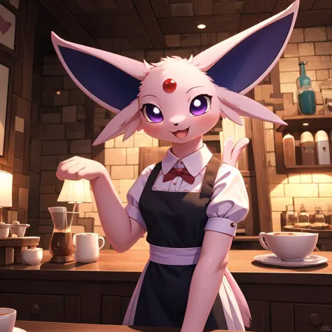 <lora:Espeon_by_Spooklly_V007:1>,pink pokemon,purple eyes,(baby_espeon wearing maid:1.1),tail,cat,no humans,solo,<lora:add_detai...