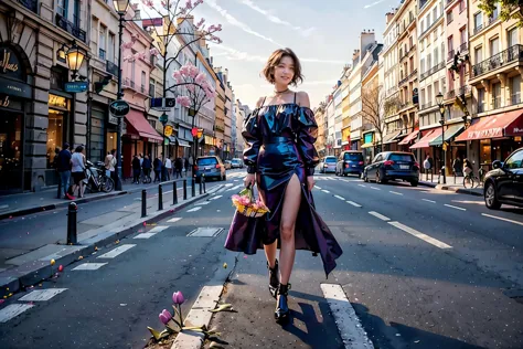 araffe woman in a dress and heels walking down a street