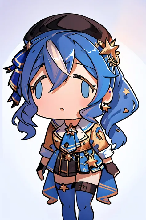 (masterpiece, best quality),  intricate details,
1girl,   <lora:CHAR-HoshimachiSuiseiV2:0.8> HoshimachiSuisei, side ponytail, blue hair ribbon, SuiseiBase, plaid beret, crown, blue star choker, star earrings, blue ascot, plaid jacket, plaid skirt, layered skirt, partially fingerless gloves, star bracelet, uneven legwear, thigh strap,
 <lora:merrytail_forex-meme_v02-13:1.2> fx_meme