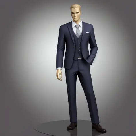 concept art male mannequin top body shot. business suit. 3-quarter close-up upper body (and head:1.0) view shot. plain background