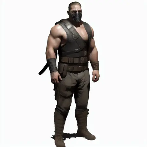 concept art character sheet of  Tom Hardy as Bane Full body shot. costume 360 turn-around. plain background