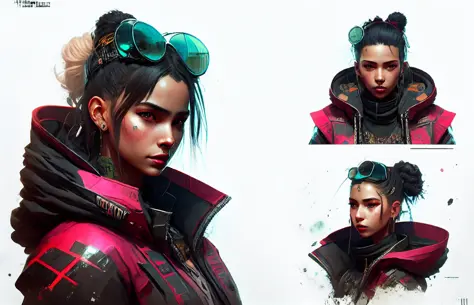 tk_char detailed portrait Young Gangster Girl cyberpunk futuristic ((neon)) tattoes, styled hair Reflective thin sheen film jacket, decorated traditional ornaments by ismail inceoglu dragan bibin hans thoma greg rutkowski Alexandros Pyromallis Nekro Alphon...