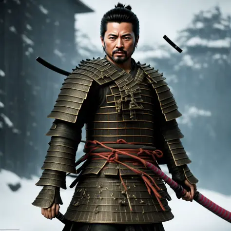 a photo of a samurai standing, front view, (full body:1.4), studio lighting, masterpiece, 16k resolution, insane details