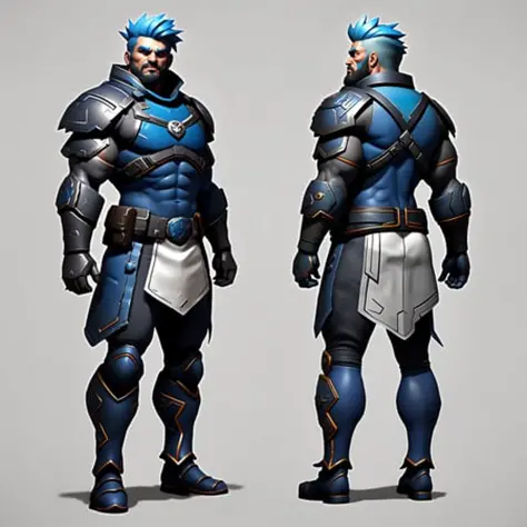 photo of a stylized ((full body)) of a ((male)) super soldier, with stylized blue hair, Huge body, strong mussels, wearing blue and white armor, tk-char , <lora:WH40K:0.2> <lora:SPBGTK-C-Enh:0.1>,  <lora:Samurai:0.1>,<lora:AssasinsCreed:0.1> , grey backgro...