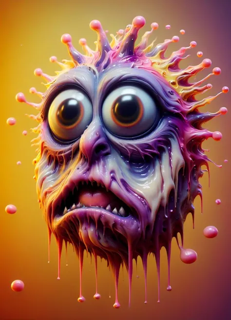 3d model of a cute sinister vibrant colored monster with long fur and souless eyes by alexander jansson:1.3 | centered, psychede...