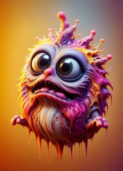 3d model of a cute sinister vibrant colored monster with long fur and souless eyes by alexander jansson:1.3 | centered, psychede...