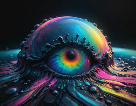 A (gigantic eye:1.1) floating in the night sky looking at a person swimming in the lake, eerie, trending on artstation, cgsociet...