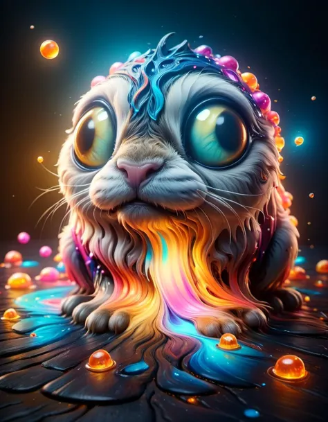Mix the glowing-mushrooms, (ferret|rabbit|turtle) and curly fur to create adorable black magical creature with big glowing eyes,...