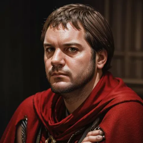 1boy, man, solo, jchk, portrait, looking at the viewer, red cape, male focus,( stubble:1.2), chubby, focus on face, close up, <lora:Jean-Christophe_Hembert_-_Karadoc_Kaamelott:1>