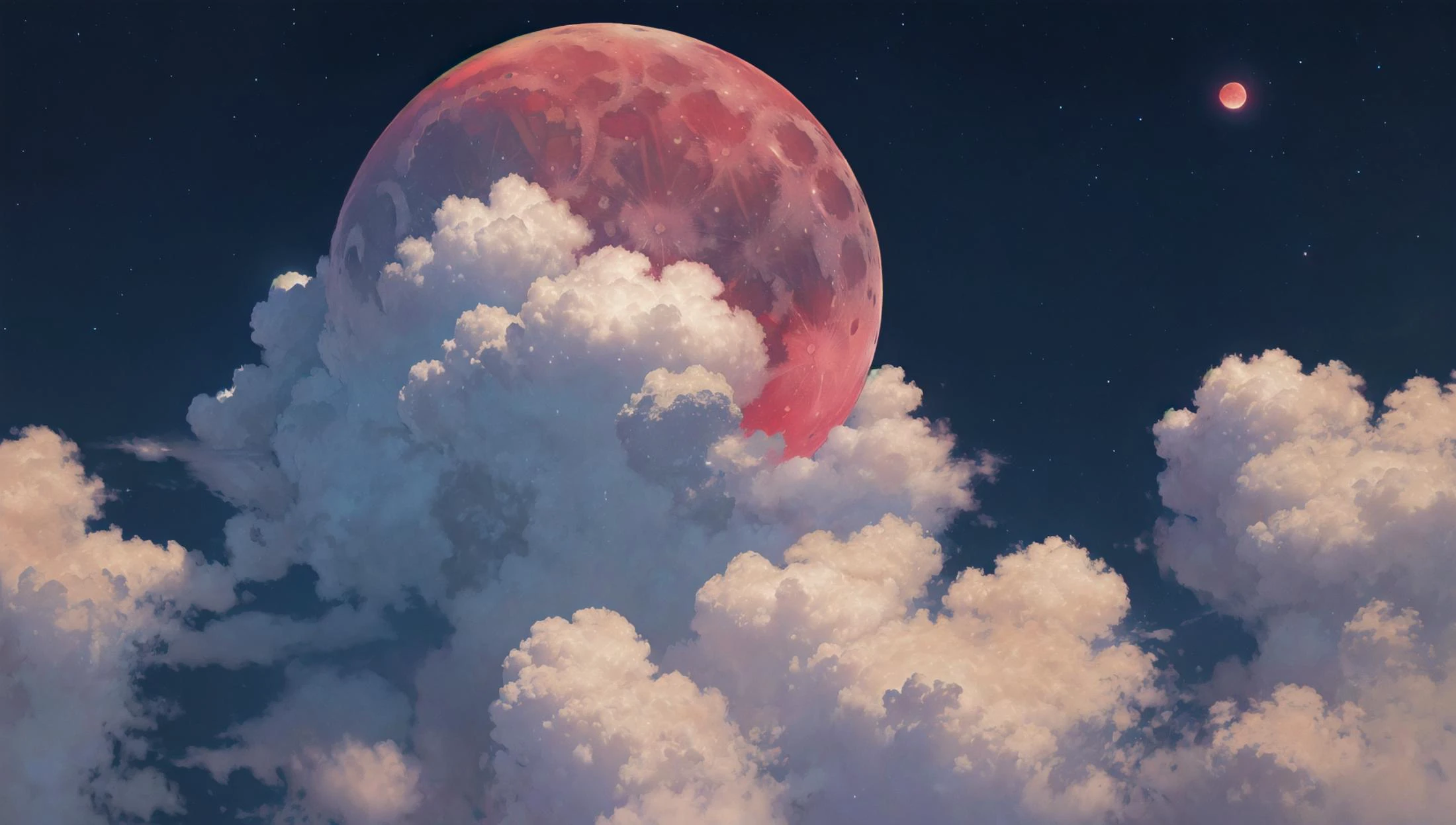 ((шедевр:1.4,Лучшее качество)), ультра детализация,  облако, на открытом воздухе,
красный, обильный, 8К, высокая детализация, обои, ночь, Луна, звезды волшебная башня,
 
