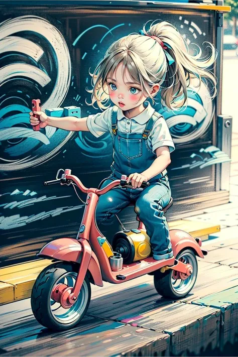 ((riding toy motor vehicle)), <lora:chalklora:1>chalk_drawing