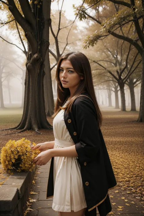 a woman in a white dress and black jacket holding a bouquet