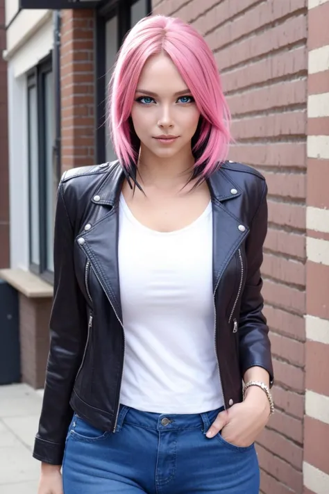 <lora:mondongo_LoRA_AnnaBellPeaks:0.9> mndngwmn, blue eyes,(pink hair):0.3, (ultra realistic, 8k,high quality), above the waist ...