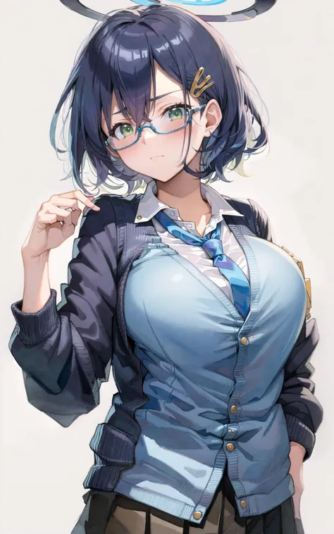 anime girl with blue hair and glasses holding a toothbrush