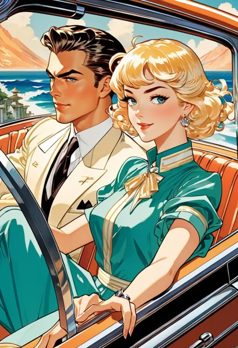 a cartoon of a man and woman in a car