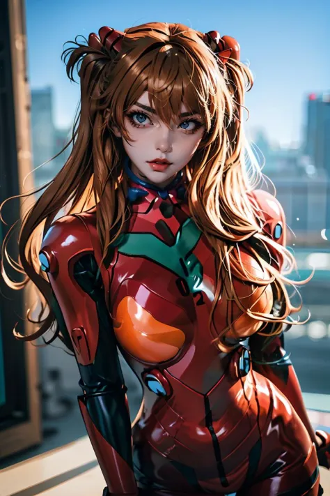 (masterpiece, best quality), 1girl, beautiful face,  <lora:asuka_cosplay_costume_v1:1> asuka cosplay costume, cosplay, plugsuit, bodysuit, hair ornament,