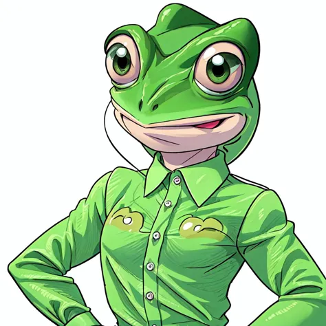 a frog wearing a collared shirt