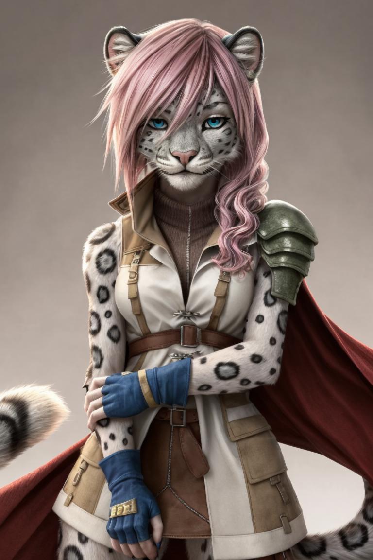 A woman with pink hair and a cat costume holding a cat - SeaArt AI