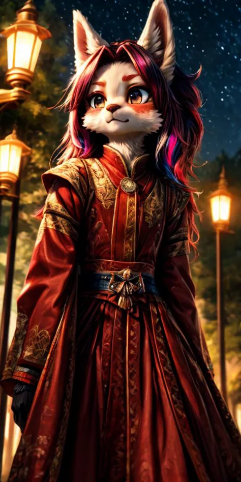 a cat dressed in a red dress and a red coat